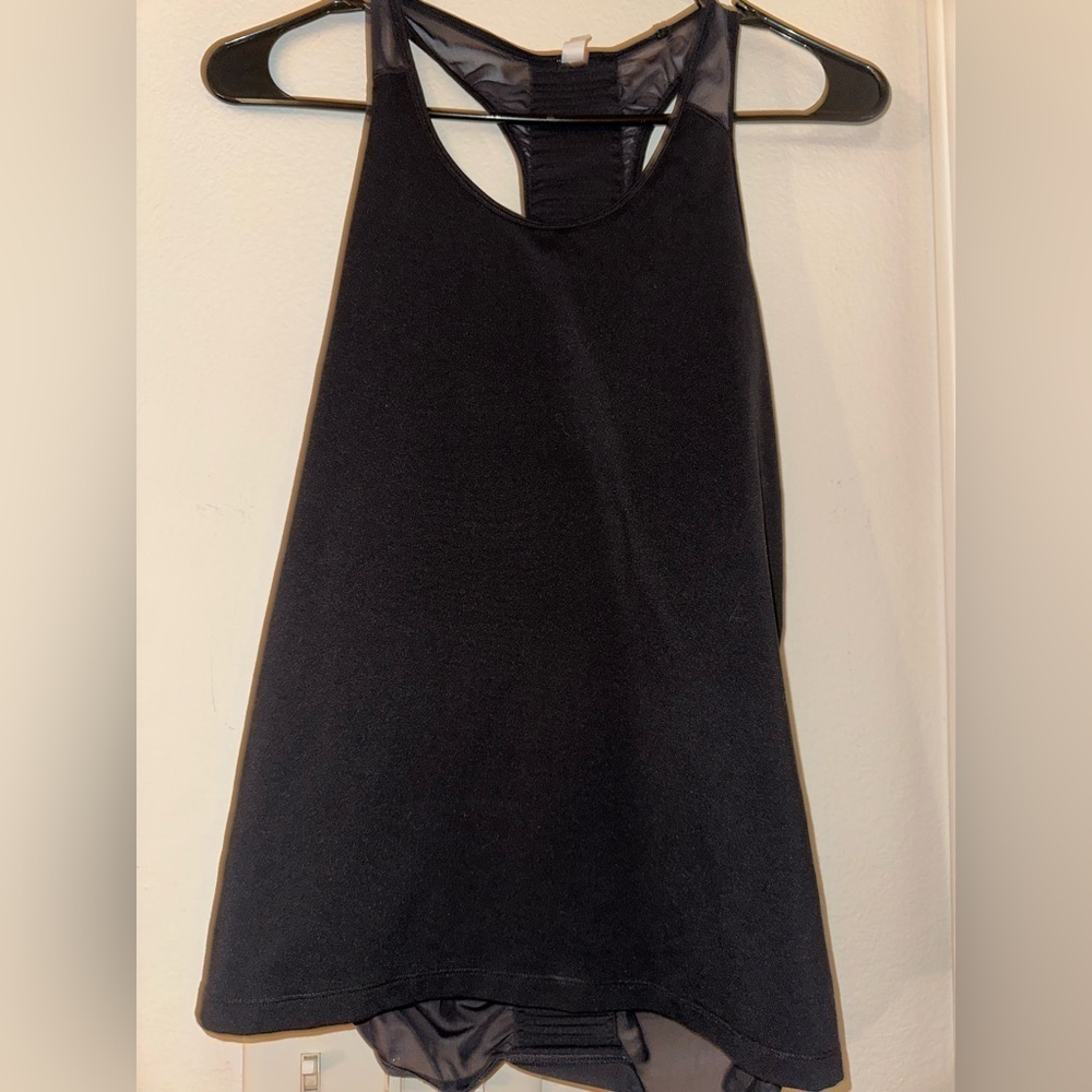 Athleta black ruched mesh panel athletic activewear top sz